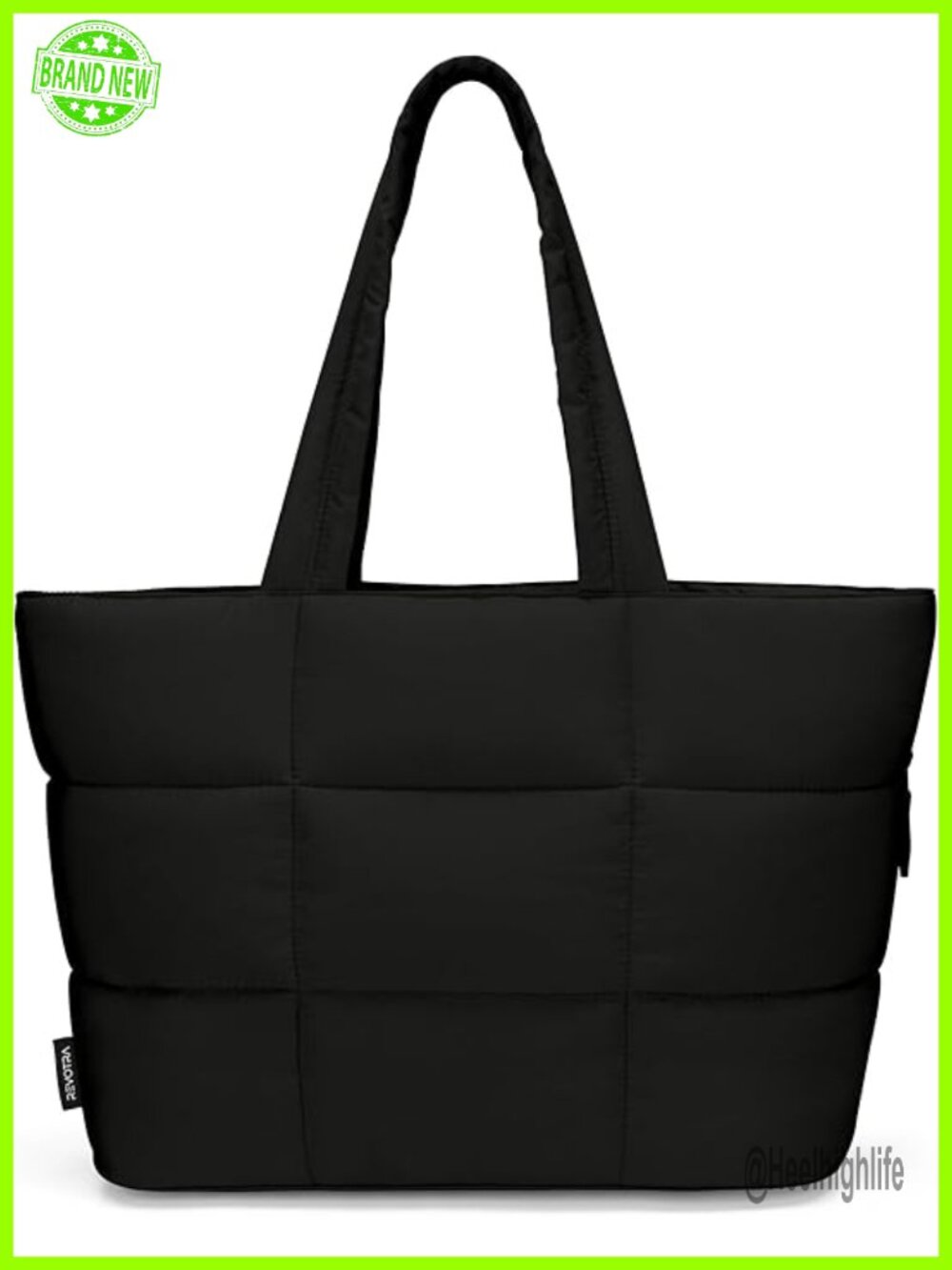 Large Quilted Puffy Tote Bag with Side Pockets Lightweight Shoulder Bag